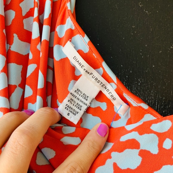 DVF Coral & Blue Agatha Silk Dress - Picture 4 of 5